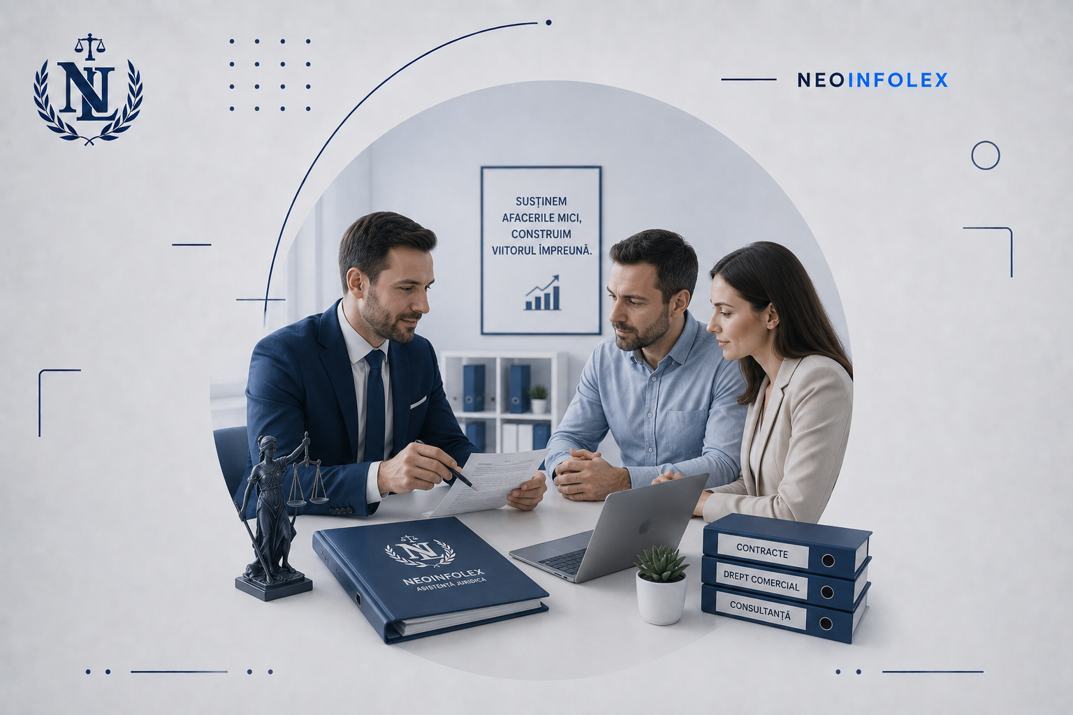 Element vizual abstract pentru serviciul de asistență juridică pentru companii NeoInfolex