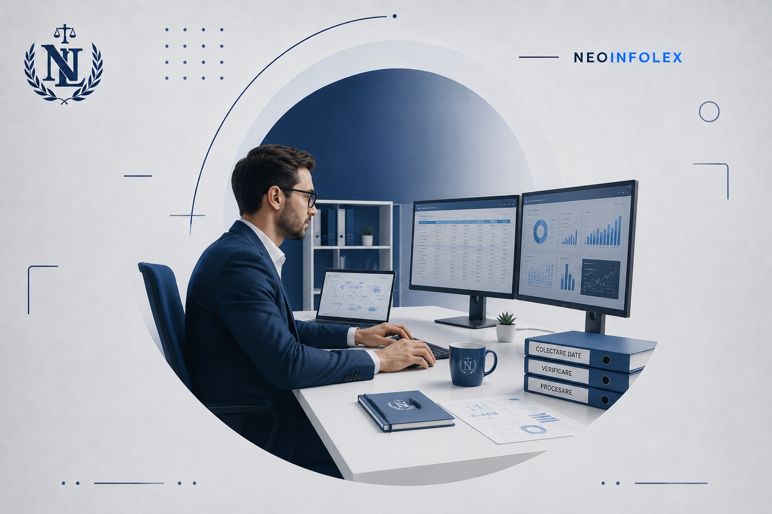 Element vizual abstract pentru serviciul de litigii de muncă NeoInfolex